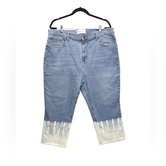 K. Jordan Size 20W Denim Jean Capris Blue Bleached Tie Dye Cotton Casual Stretch - Picture 1 of 6